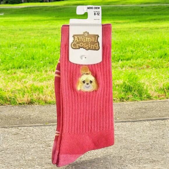 3/$20 Animal Crossing NWT Men's Shoe Size 8-12 Pink Embroidered Isabelle Socks - Picture 1 of 4